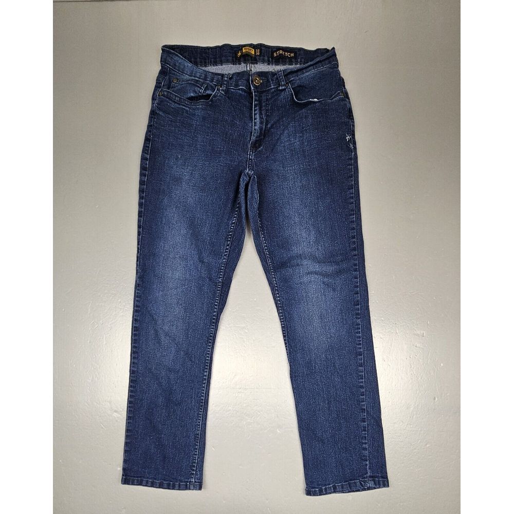 Rugby University Jeans Mens 32x36. Blue Stretch Straight Leg Distressed Denim